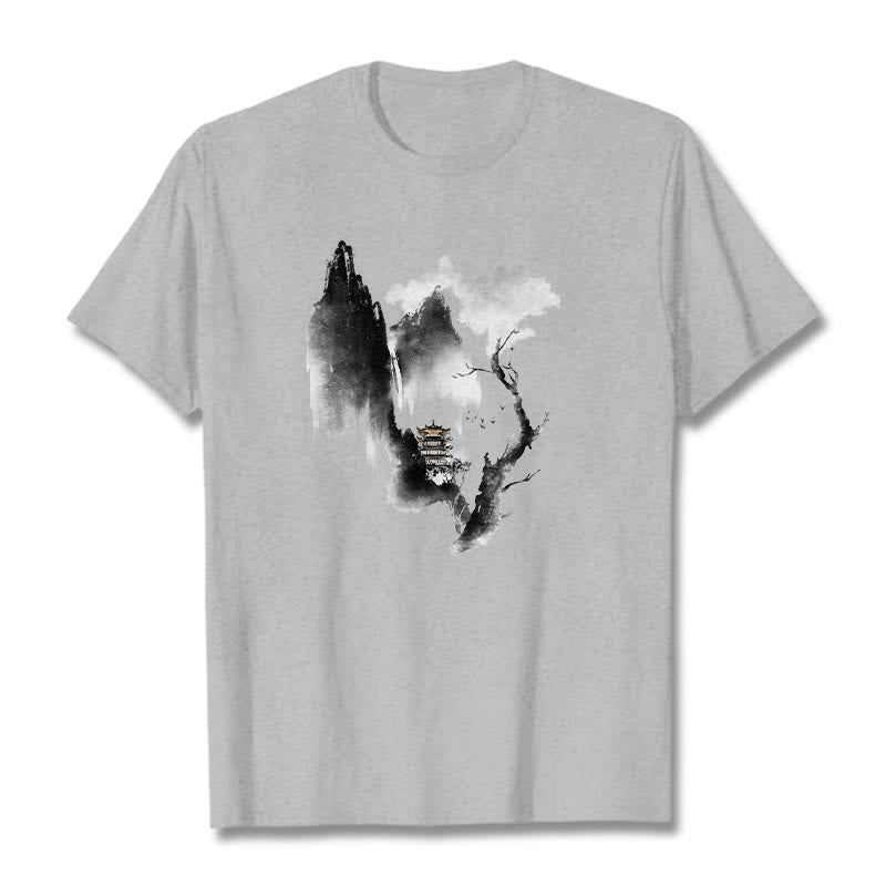 Pavilion Tree Geese Around The Mountains Pattern Tee T-shirt