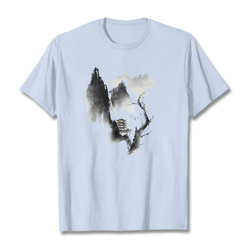 Pavilion Tree Geese Around The Mountains Pattern Tee T-shirt