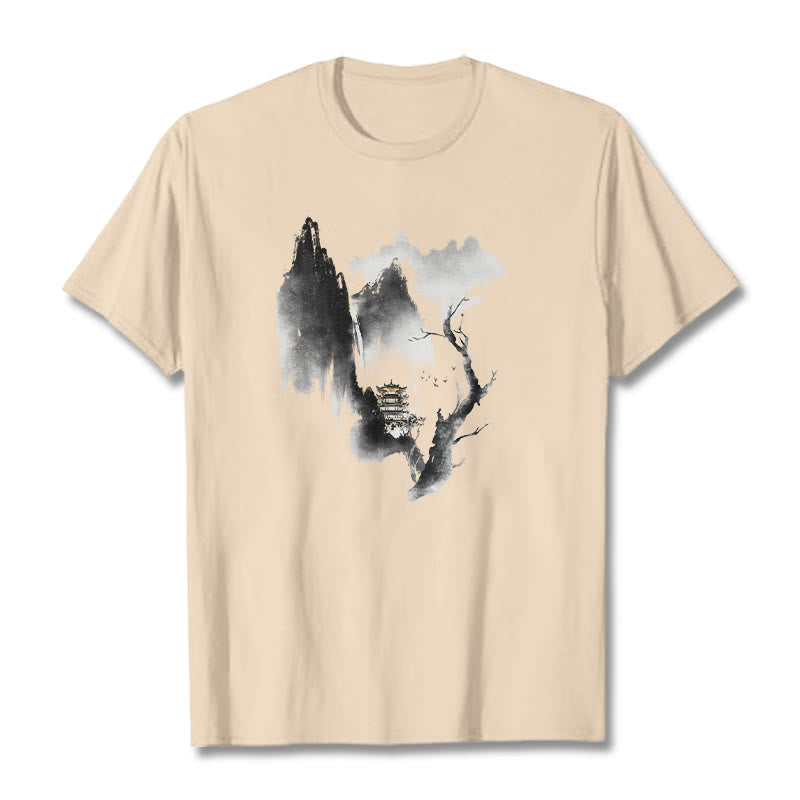 Pavilion Tree Geese Around The Mountains Pattern Tee T-shirt
