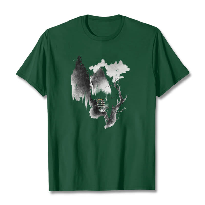 Pavilion Tree Geese Around The Mountains Pattern Tee T-shirt