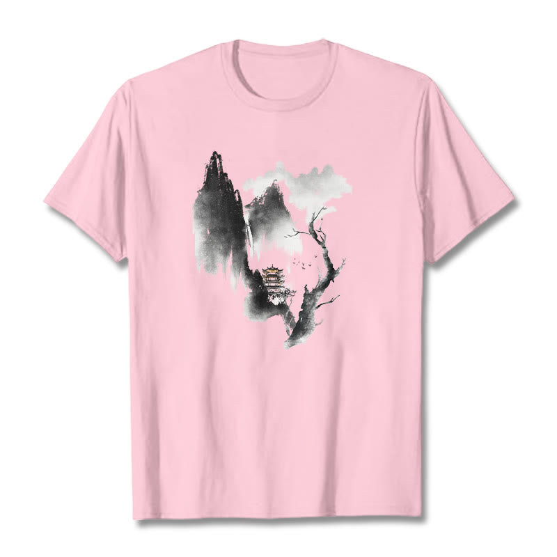 Pavilion Tree Geese Around The Mountains Pattern Tee T-shirt