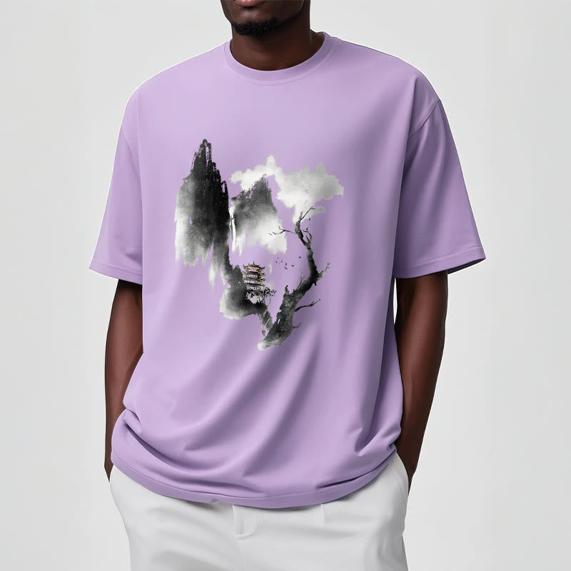 Pavilion Tree Geese Around The Mountains Pattern Tee T-shirt
