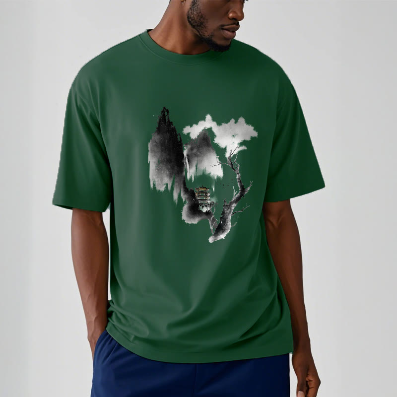 Pavilion Tree Geese Around The Mountains Pattern Tee T-shirt