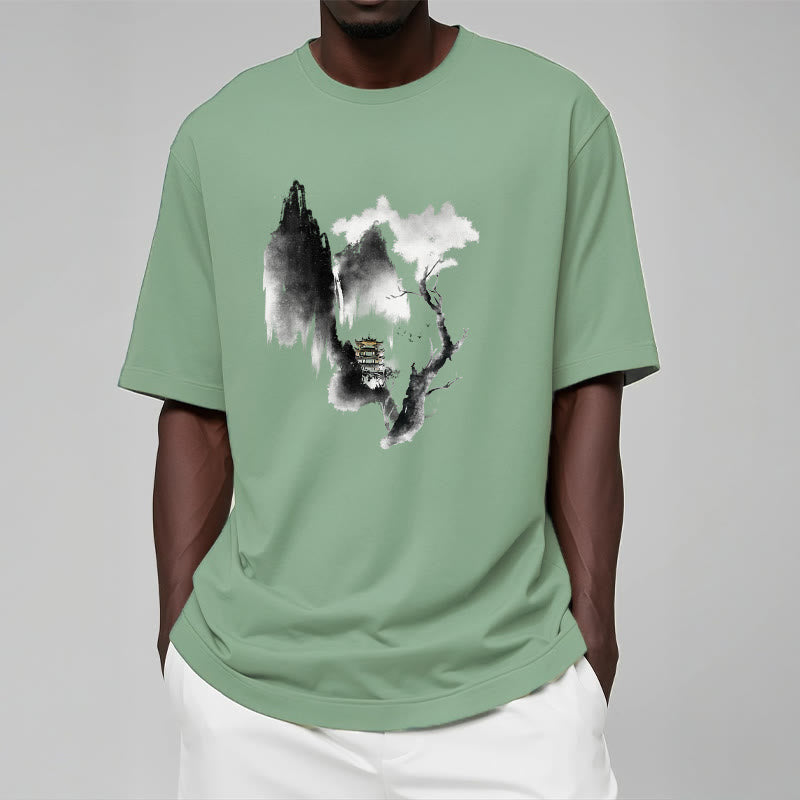 Pavilion Tree Geese Around The Mountains Pattern Tee T-shirt