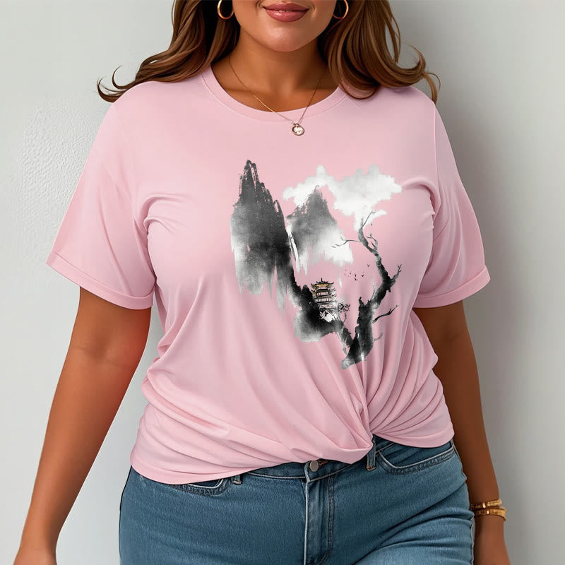 Pavilion Tree Geese Around The Mountains Pattern Tee T-shirt