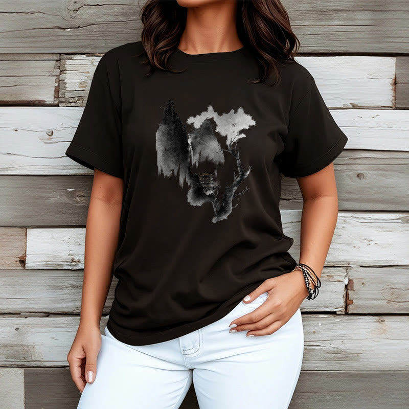 Pavilion Tree Geese Around The Mountains Pattern Tee T-shirt