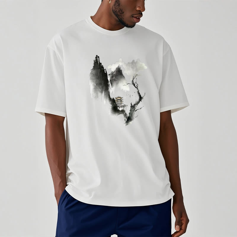 Pavilion Tree Geese Around The Mountains Pattern Tee T-shirt