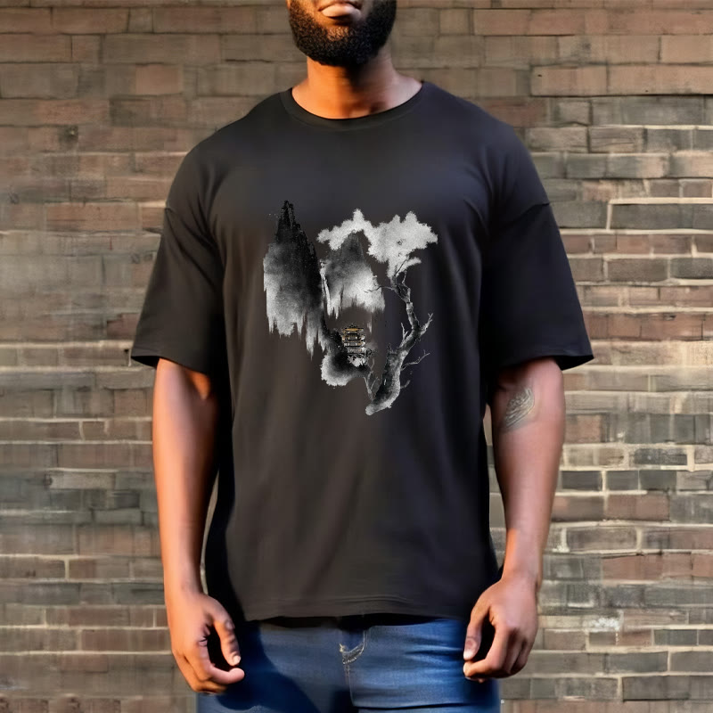 Pavilion Tree Geese Around The Mountains Pattern Tee T-shirt