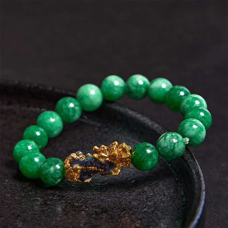 Natural Cyan Jade Pixiu Beaded Energy Bracelet