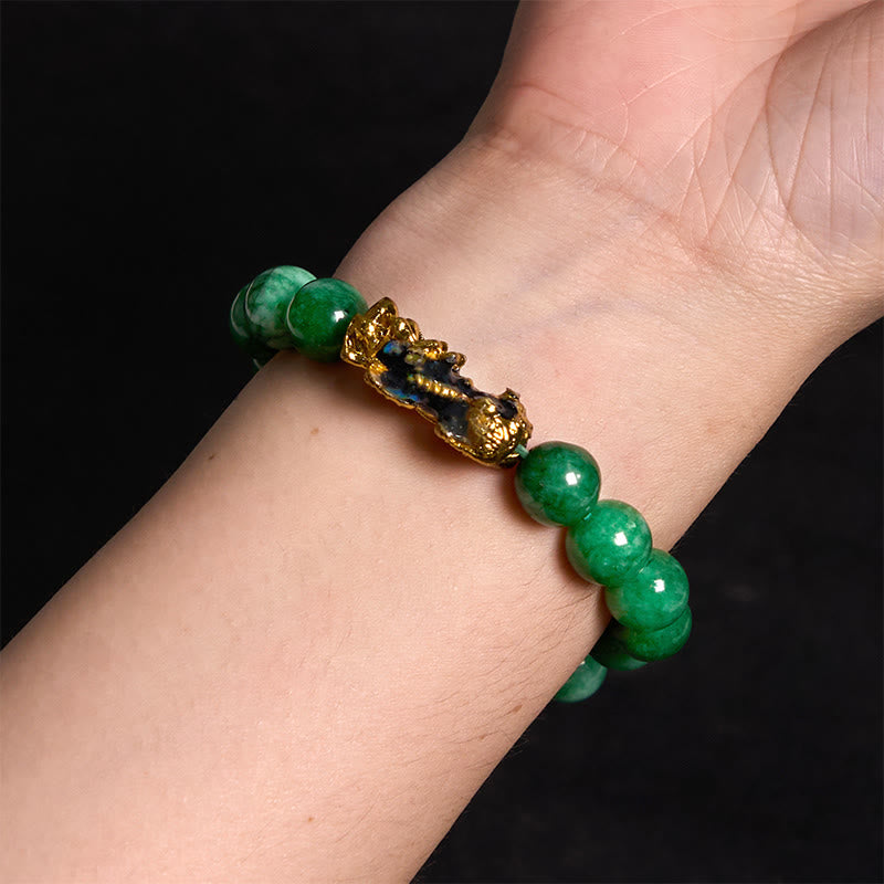 Natural Cyan Jade Pixiu Beaded Energy Bracelet