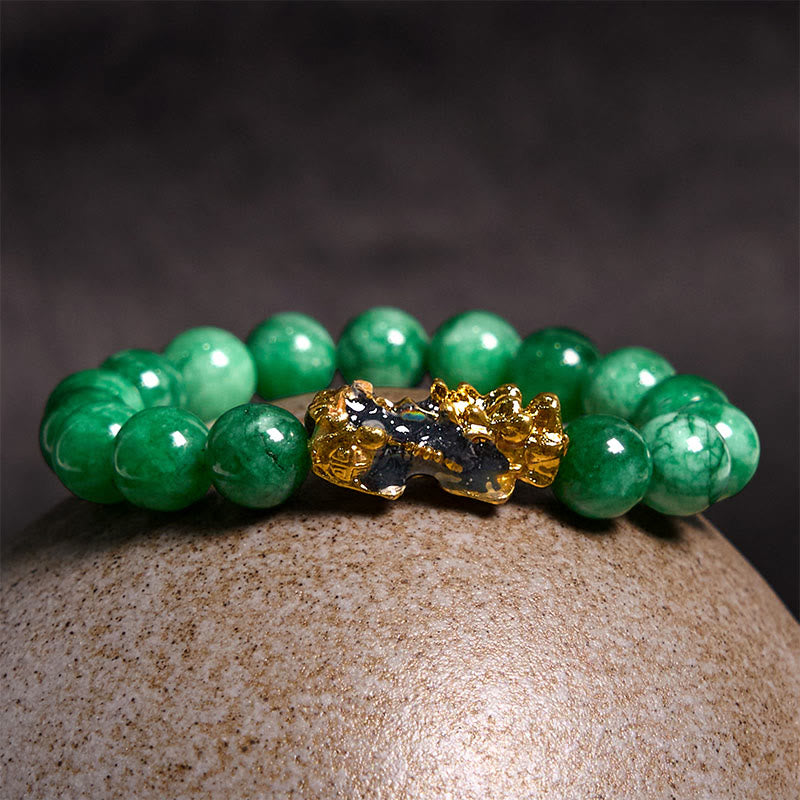 Energetic Cyan Jade Pixiu Beaded Bracelet