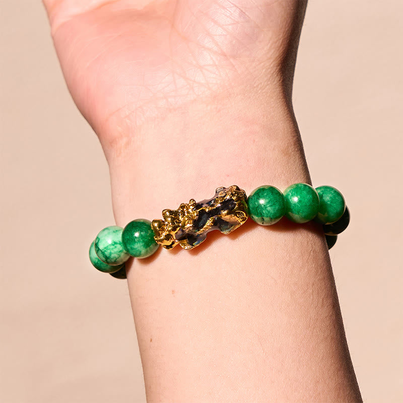Natural Cyan Jade Pixiu Beaded Energy Bracelet