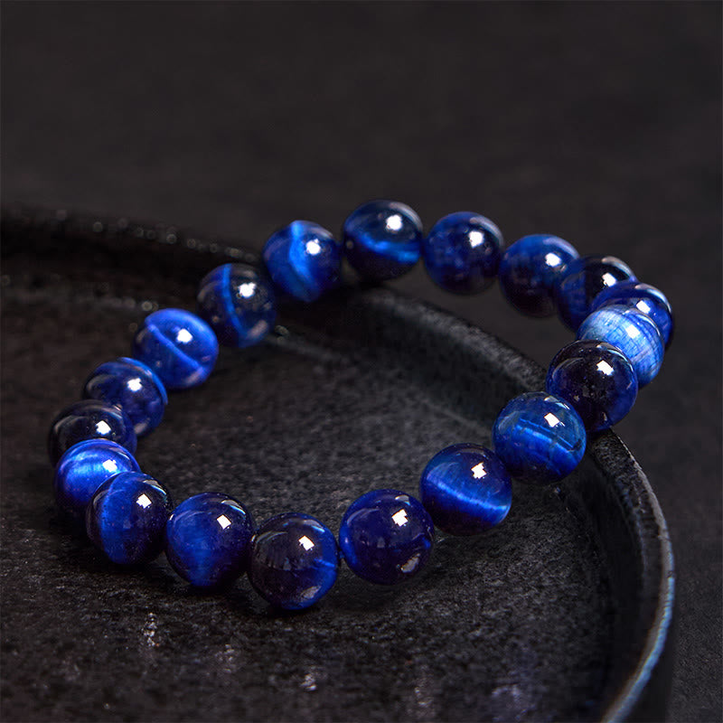 Natural Blue Tiger Eye Round Bead Stone Bracelet