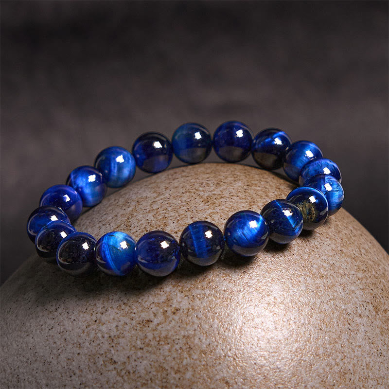 Natural Blue Tiger Eye Round Bead Stone Bracelet