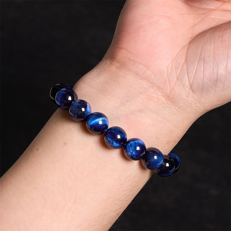 Natural Blue Tiger Eye Round Bead Stone Bracelet