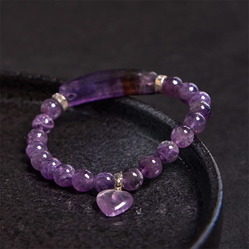 Natural Quartz Love Heart Healing Beads Bracelet