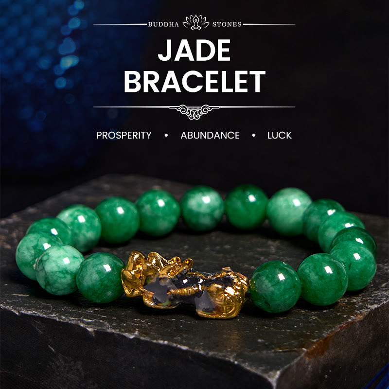 Natural Cyan Jade Pixiu Beaded Energy Bracelet