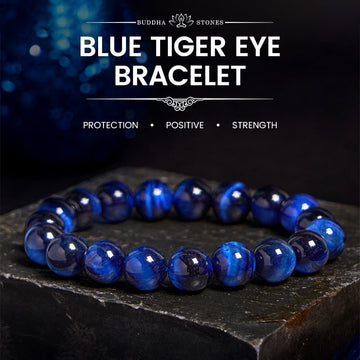 Natural Blue Tiger Eye Round Bead Stone Bracelet