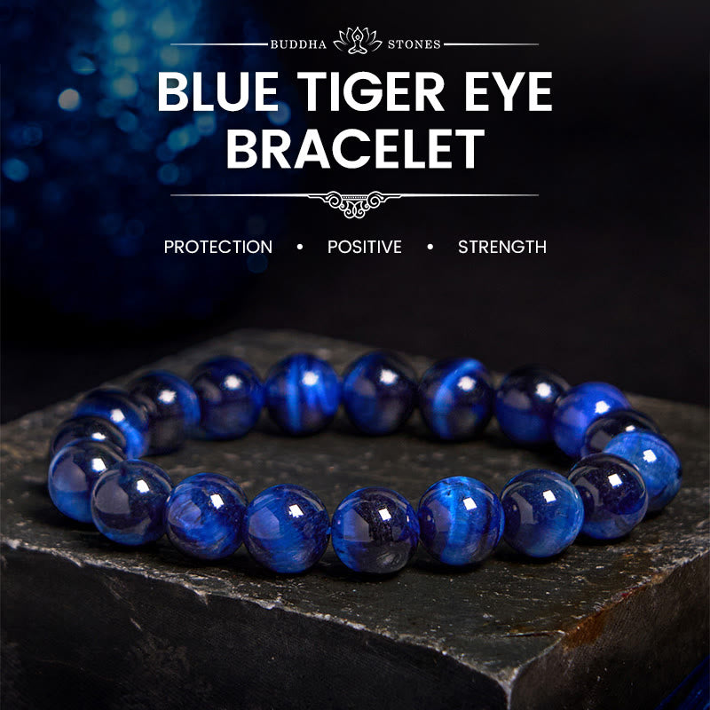 Natural Blue Tiger Eye Round Bead Stone Bracelet