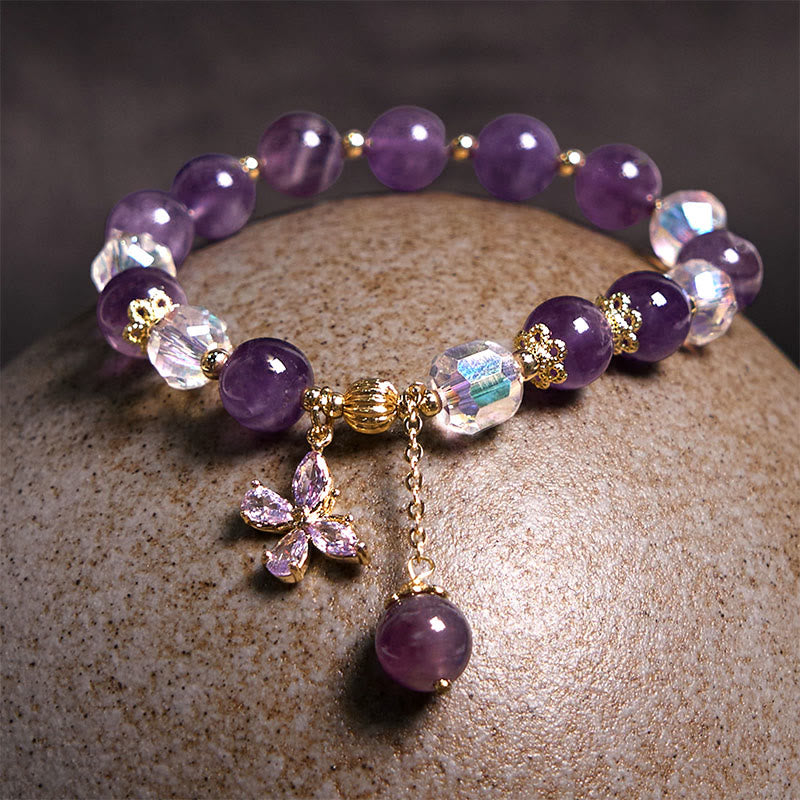 Natural Amethyst Crystal Spiritual Butterfly Charm Bracelet