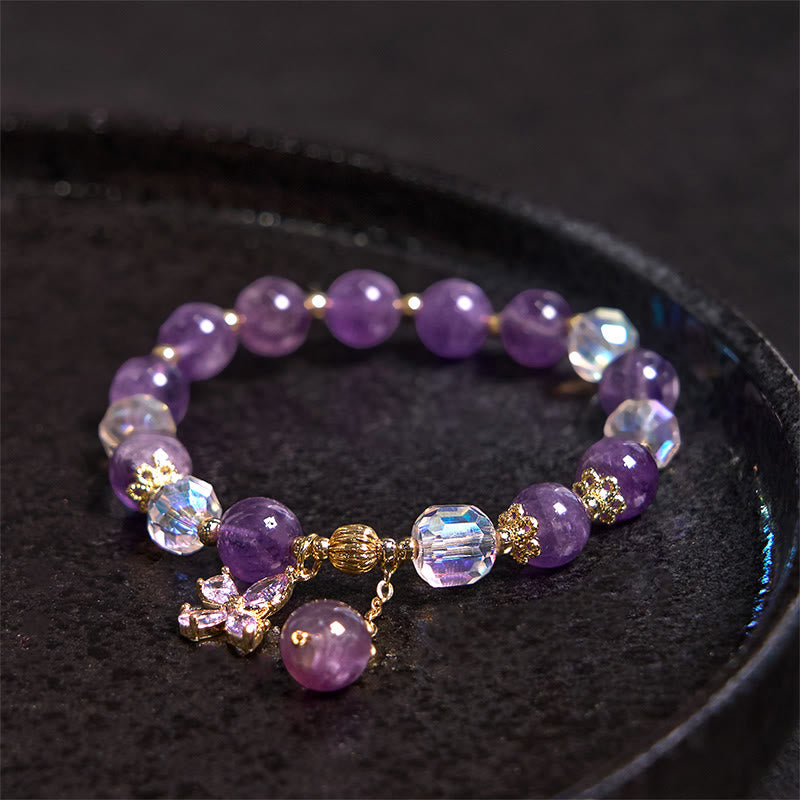Natural Amethyst Crystal Spiritual Butterfly Charm Bracelet