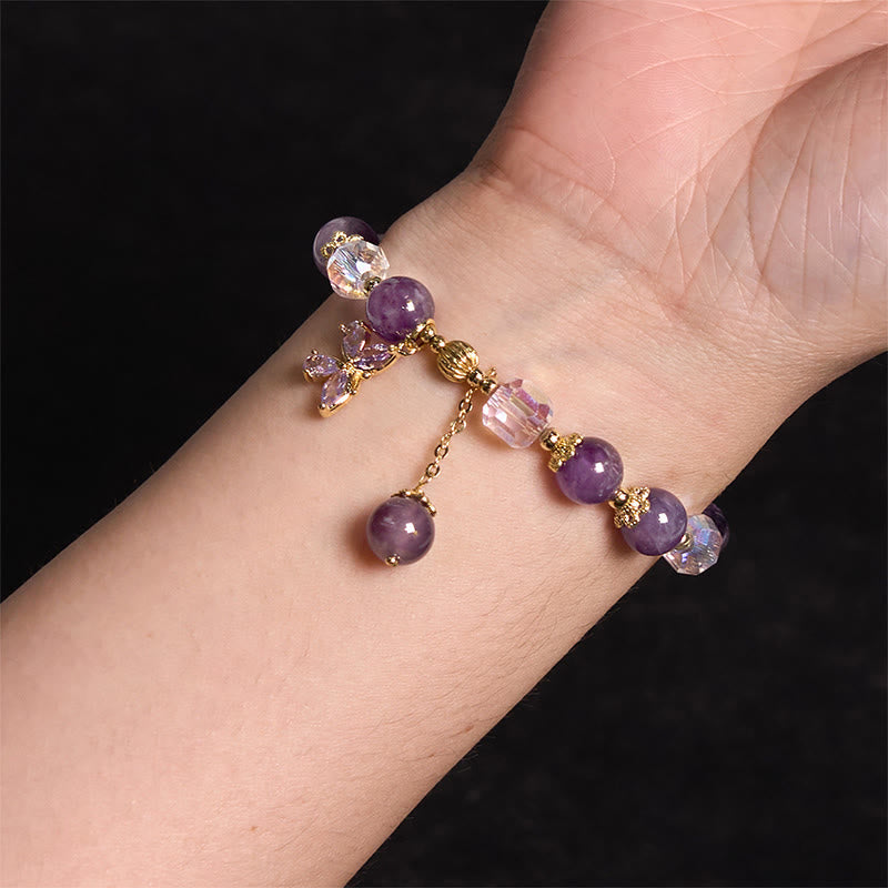 Natural Amethyst Crystal Spiritual Butterfly Charm Bracelet