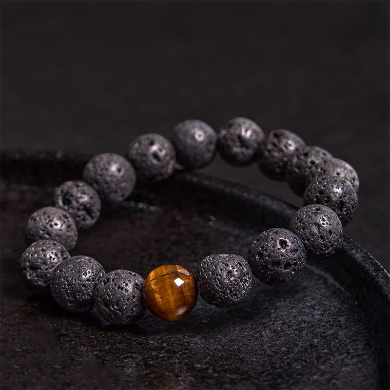 Lava Rock Tiger Eye Stone Peace Healing Bracelet