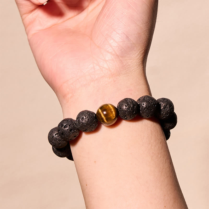 Lava Rock Tiger Eye Stone Peace Healing Bracelet