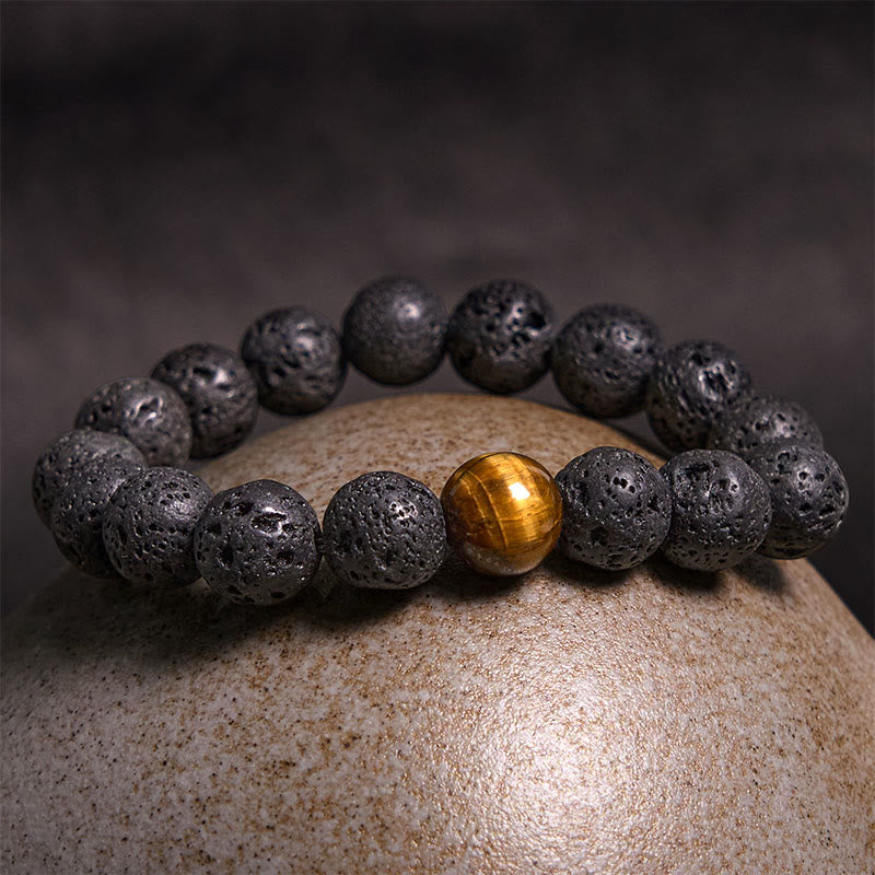 Lava Rock Tiger Eye Stone Peace Healing Bracelet