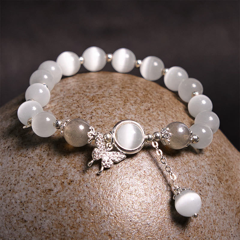 Cat's Eye Moonstone Butterfly Star Charm Support Bracelet