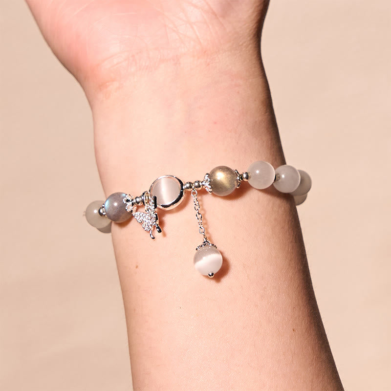 Cat's Eye Moonstone Butterfly Star Charm Support Bracelet