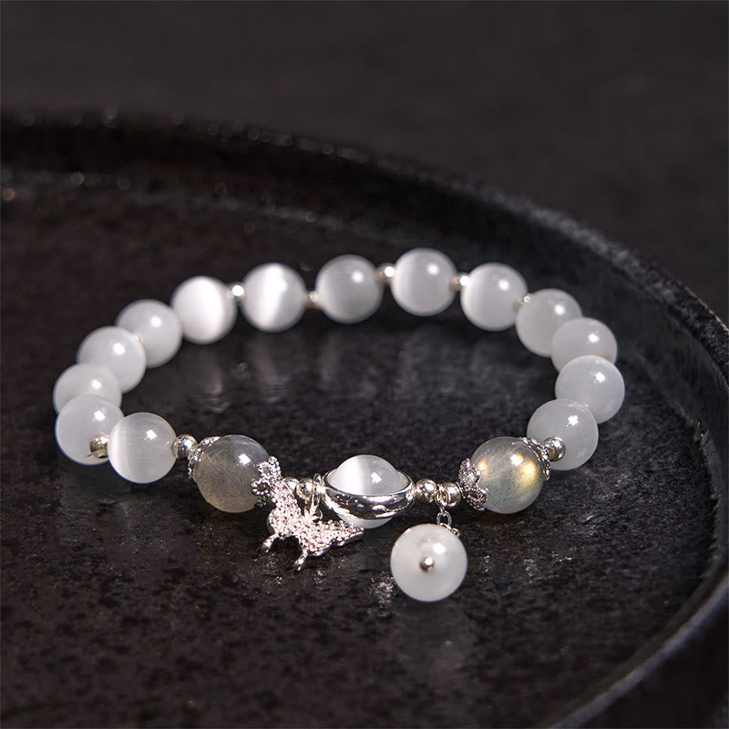 Cat's Eye Moonstone Butterfly Star Charm Support Bracelet