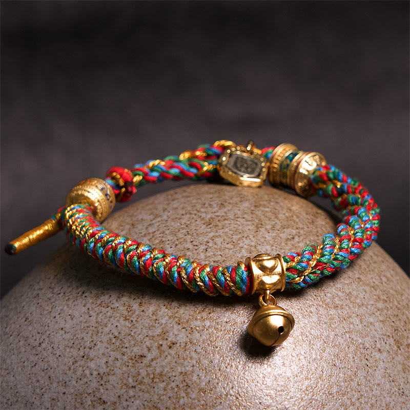 Tibetan Hand-Carved Brass and Copper Om Mani Padme Hum Zakiram Goddess Adjustable Bracelet