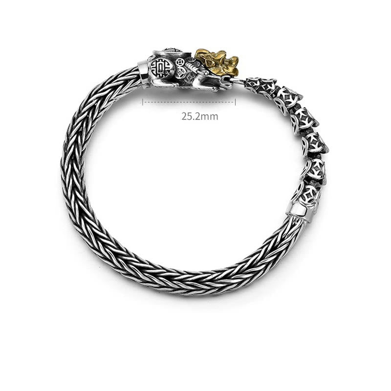 925 Sterling Silver Pixiu Bangle with Copper Sycee Ingot and Chinese Coin Elements