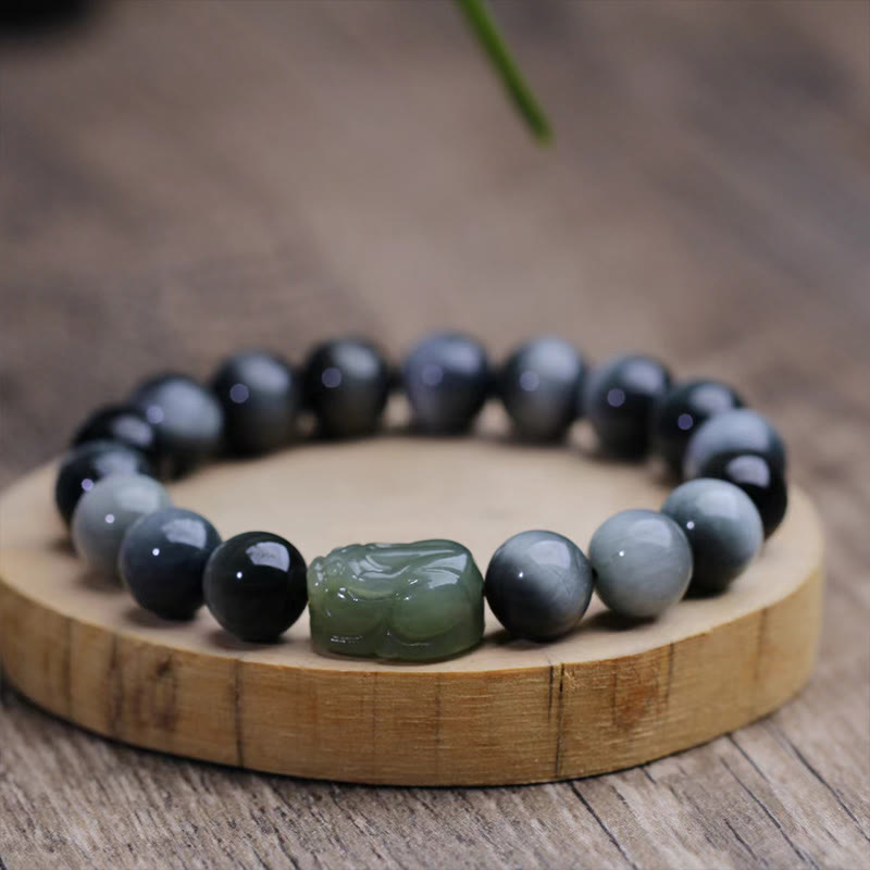 Natural Eagle's Eye Stone Hetian Jade Pixiu Confidence Bracelet