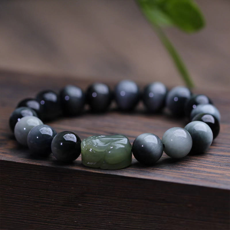 Natural Eagle's Eye Stone Hetian Jade Pixiu Confidence Bracelet