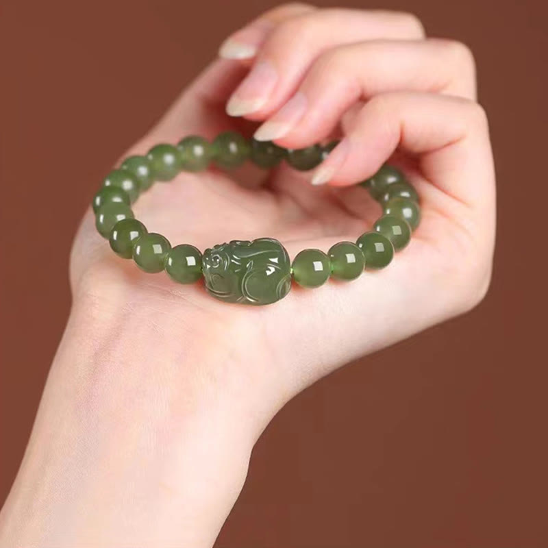Natural Hetian Jade PiXiu Carved Luck Bracelet