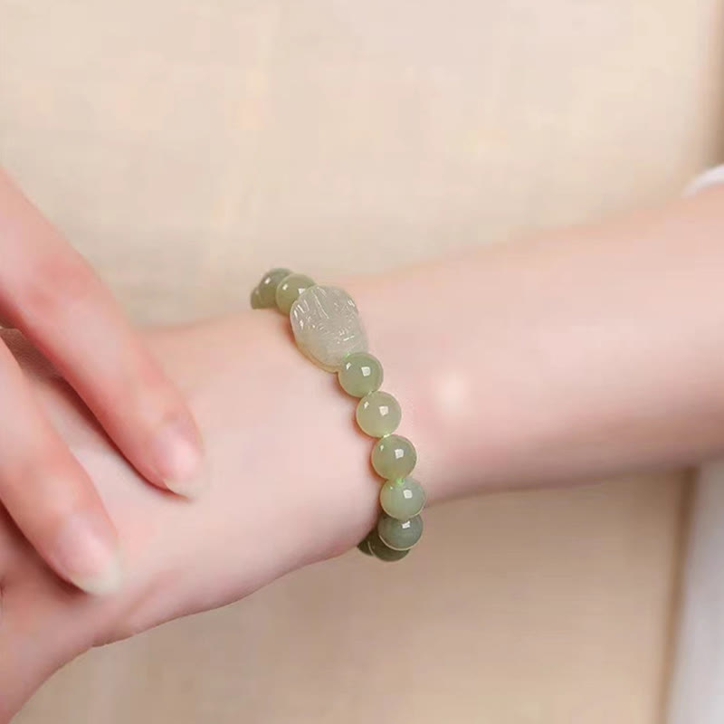 Natural Hetian Jade PiXiu Carved Luck Bracelet