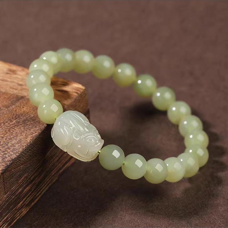 Natural Hetian Jade PiXiu Carved Luck Bracelet