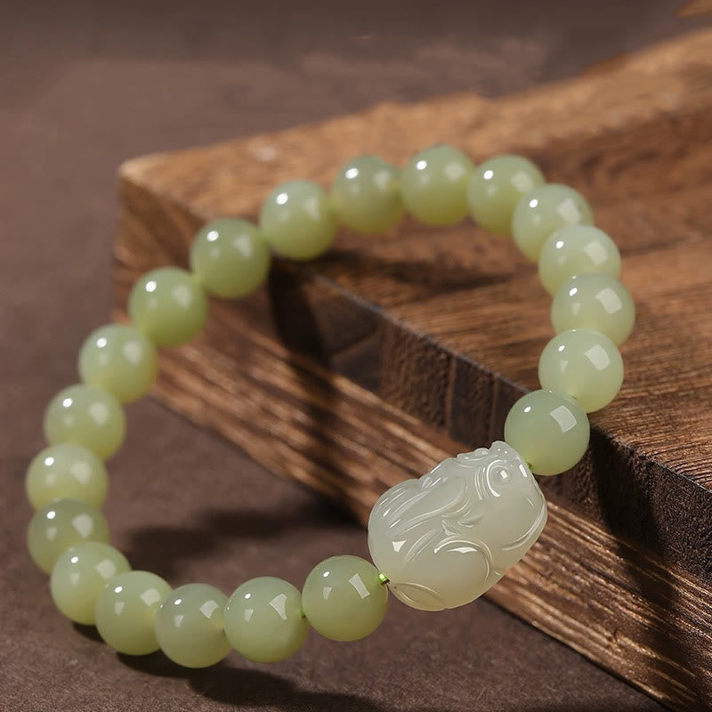 Natural Hetian Jade PiXiu Carved Luck Bracelet