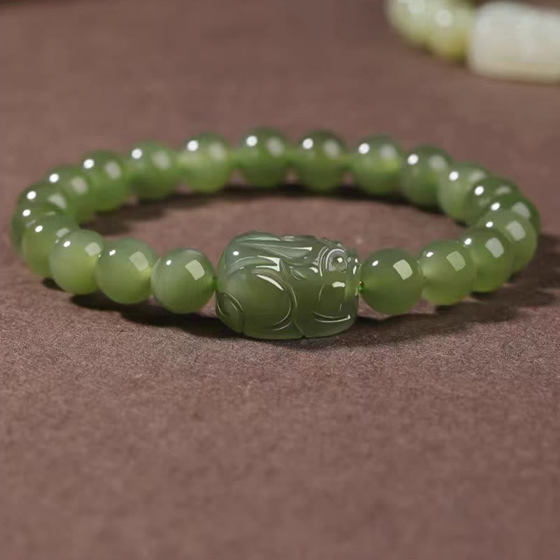 Natural Hetian Jade PiXiu Carved Luck Bracelet