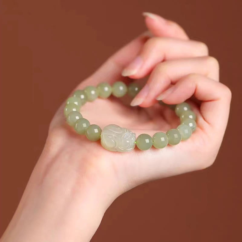 Natural Hetian Jade PiXiu Carved Luck Bracelet