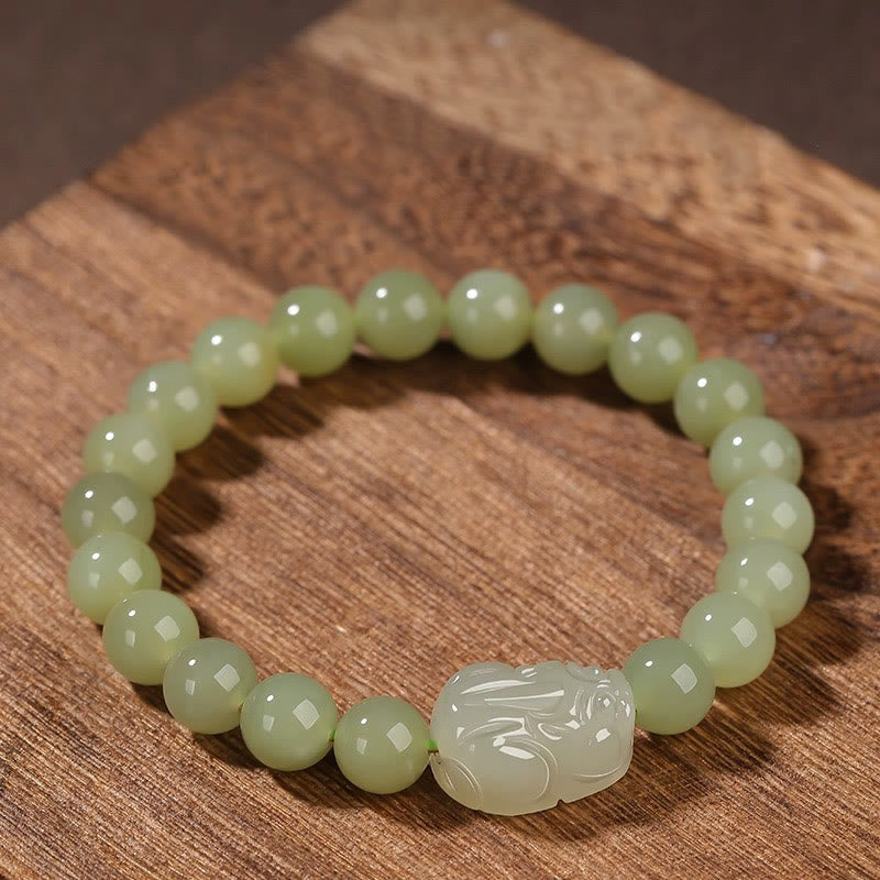 Natural Hetian Jade PiXiu Carved Luck Bracelet