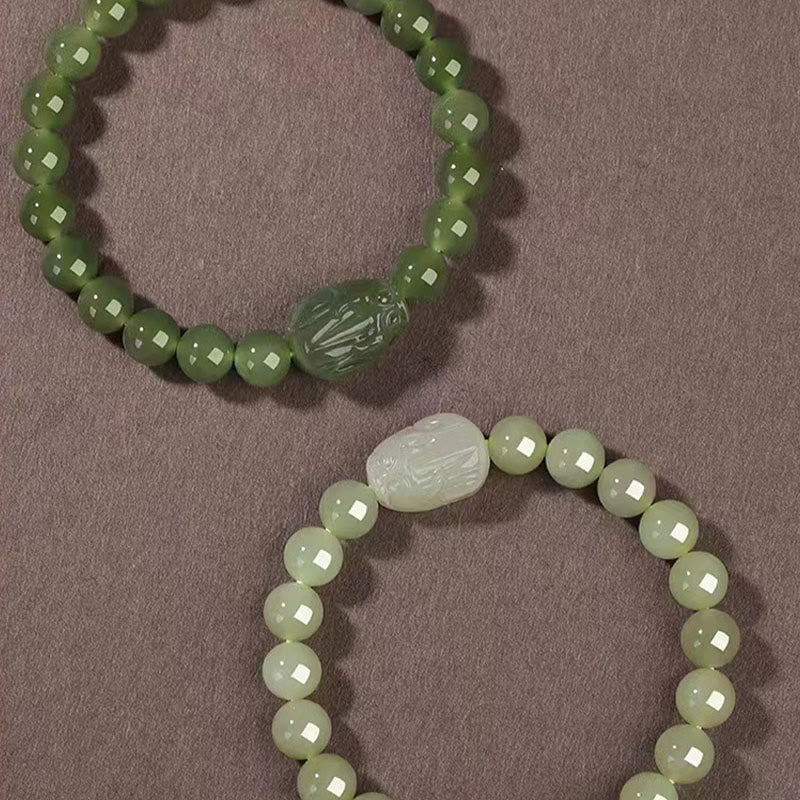 Natural Hetian Jade PiXiu Carved Luck Bracelet
