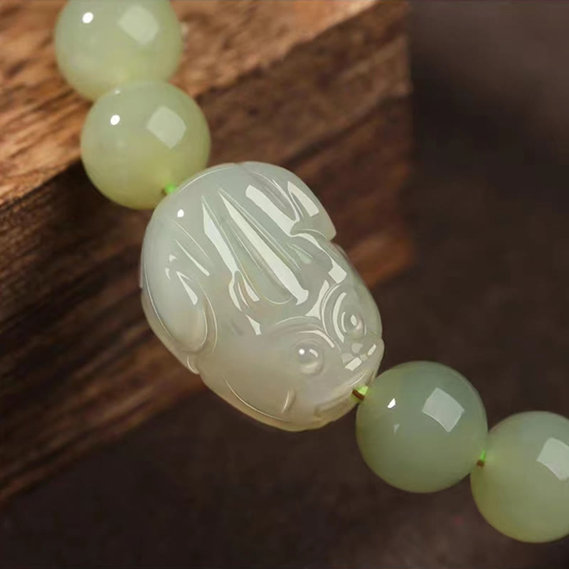 Natural Hetian Jade PiXiu Carved Luck Bracelet