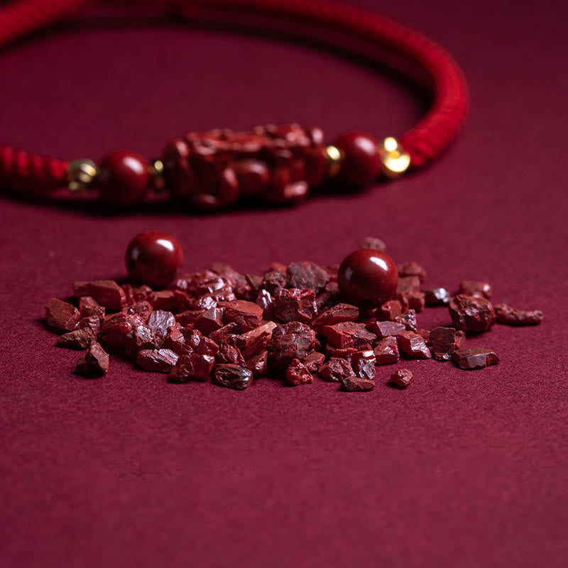 Handmade Cinnabar Ruyi and Pixiu Fu Character Braided Red String Bracelet