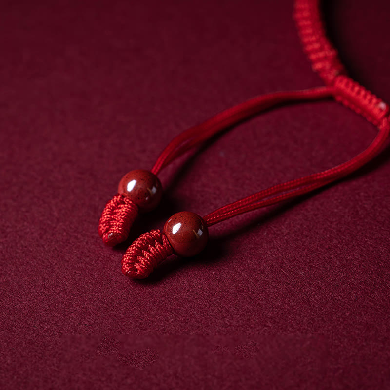 Handmade Cinnabar Ruyi and Pixiu Fu Character Braided Red String Bracelet