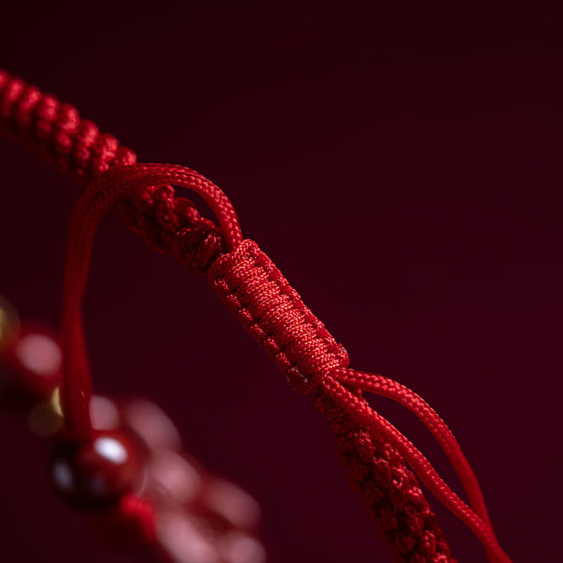 Handmade Cinnabar Ruyi and Pixiu Fu Character Braided Red String Bracelet