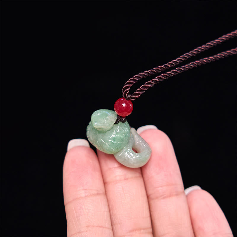 Chinese Zodiac Year of the Snake Natural Jade Luck Necklace Pendant