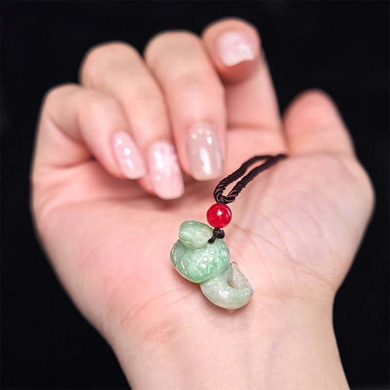 Chinese Zodiac Year of the Snake Natural Jade Luck Necklace Pendant